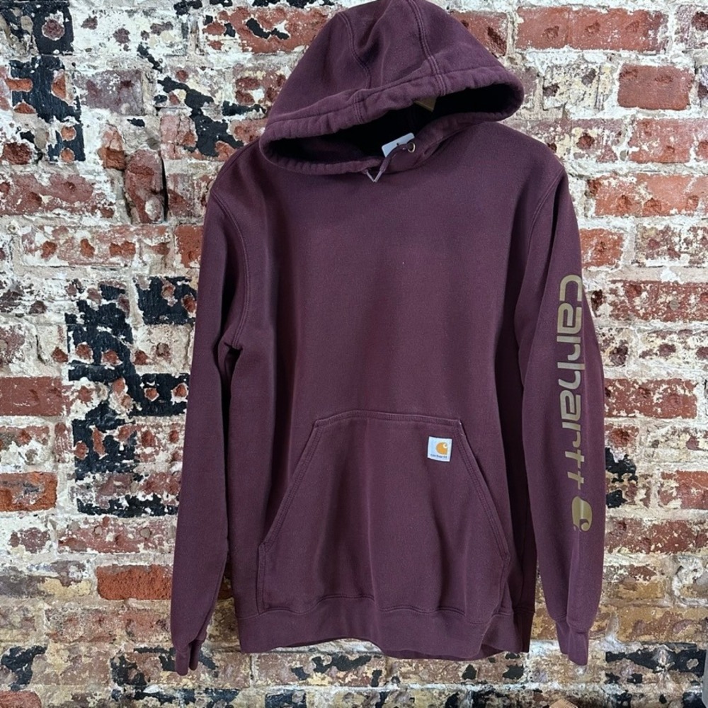 Carhartt K288 PRT Midweight Hoodie Port Purple Sleeve Logo Mens Medium